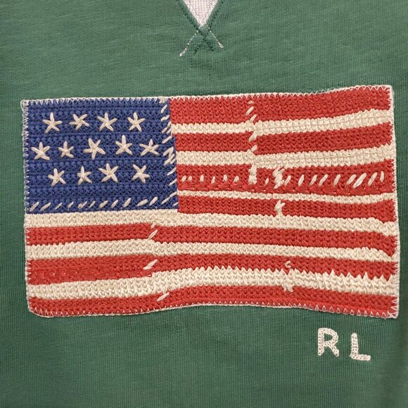 Polo Ralph Lauren Flag Patchwork-Sleeve Fleece Sweatshirt Verano Green 2XLT - Picture 5 of 16